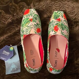 Toms watermelon palms Green and Orange Flats with Tropical Print